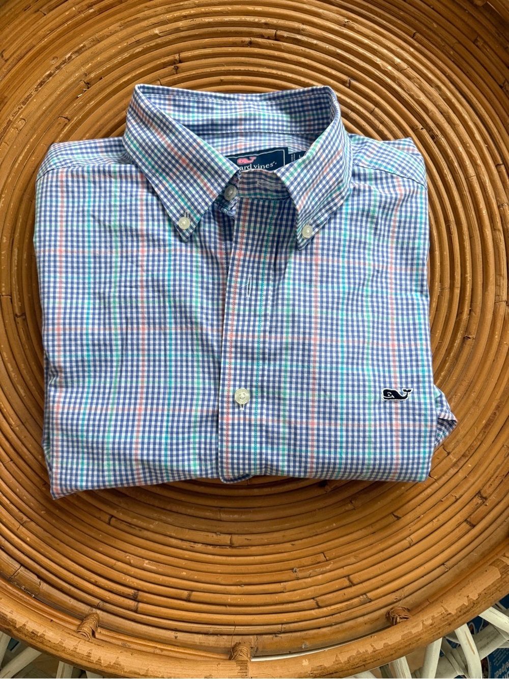 Vineyard Vines Blue, Green & Pink Gingham Button-Down Shirt Mens size Large.